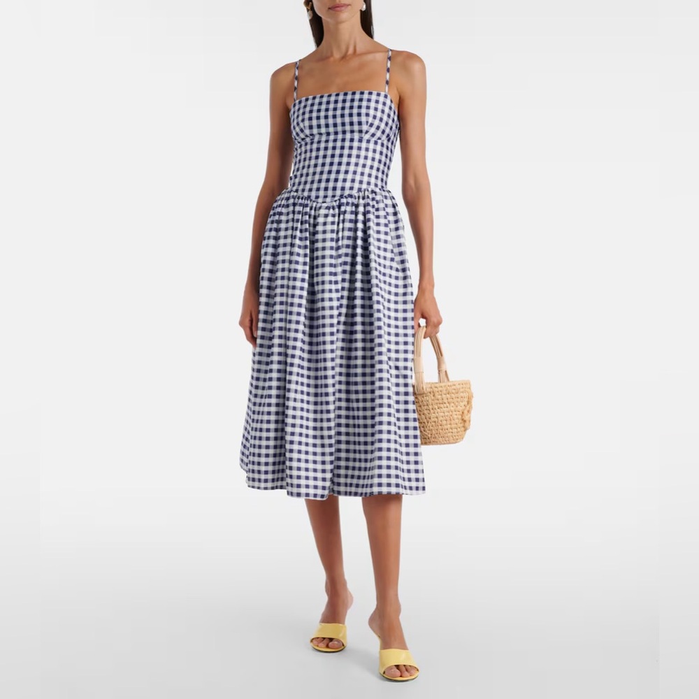 NEW: Self-Portrait Gingham Navy Printed Midi Dress - US 6